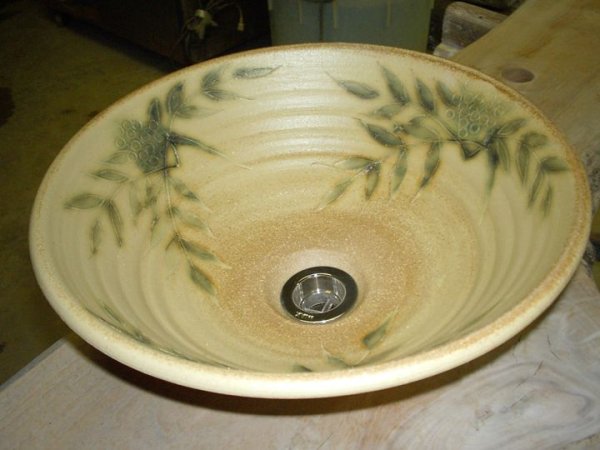 画像1: 真山窯　陶芸手洗い鉢　黄瀬戸南天　３１ｃｍ　中 (1)