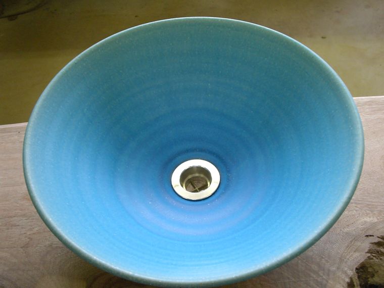 真山窯 陶芸手洗い鉢 トルコブルー ３１ｃｍ 中 廣美陶房